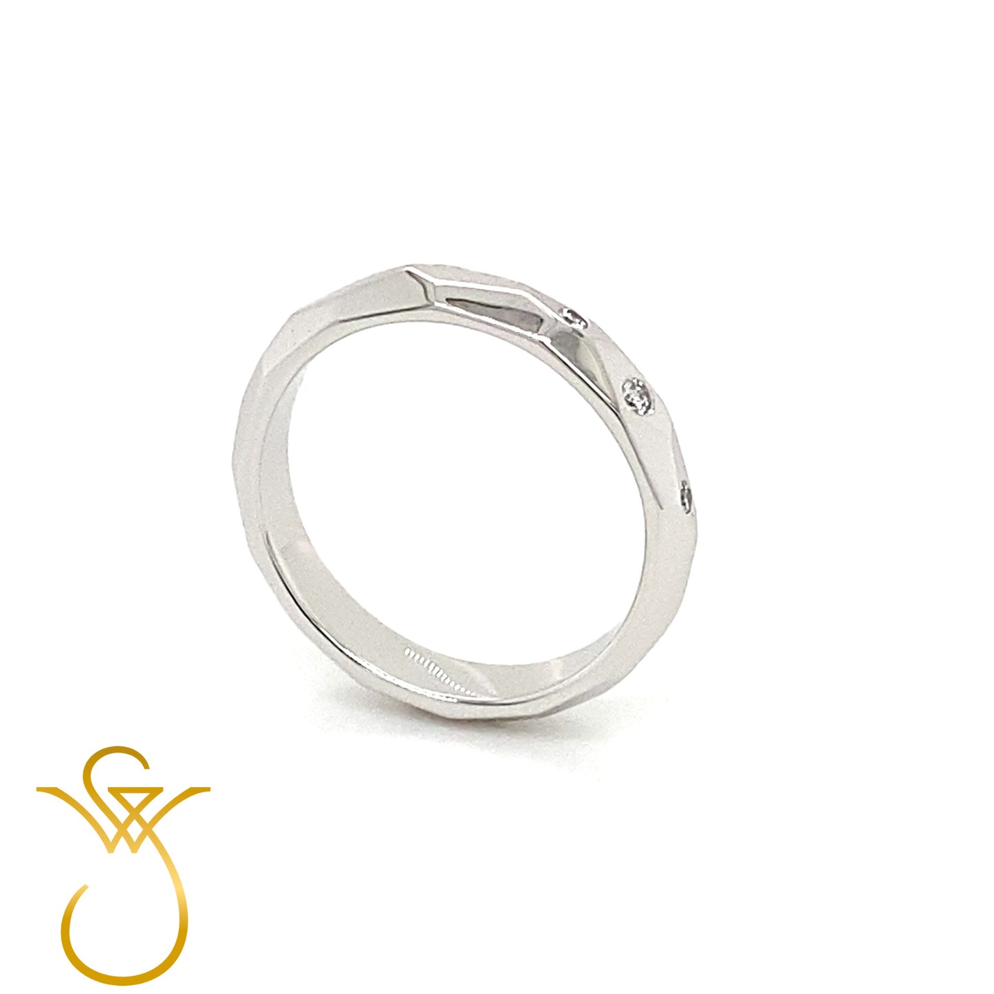 Diamanten en Wit Gouden Ring Facet, 14k wit goud.