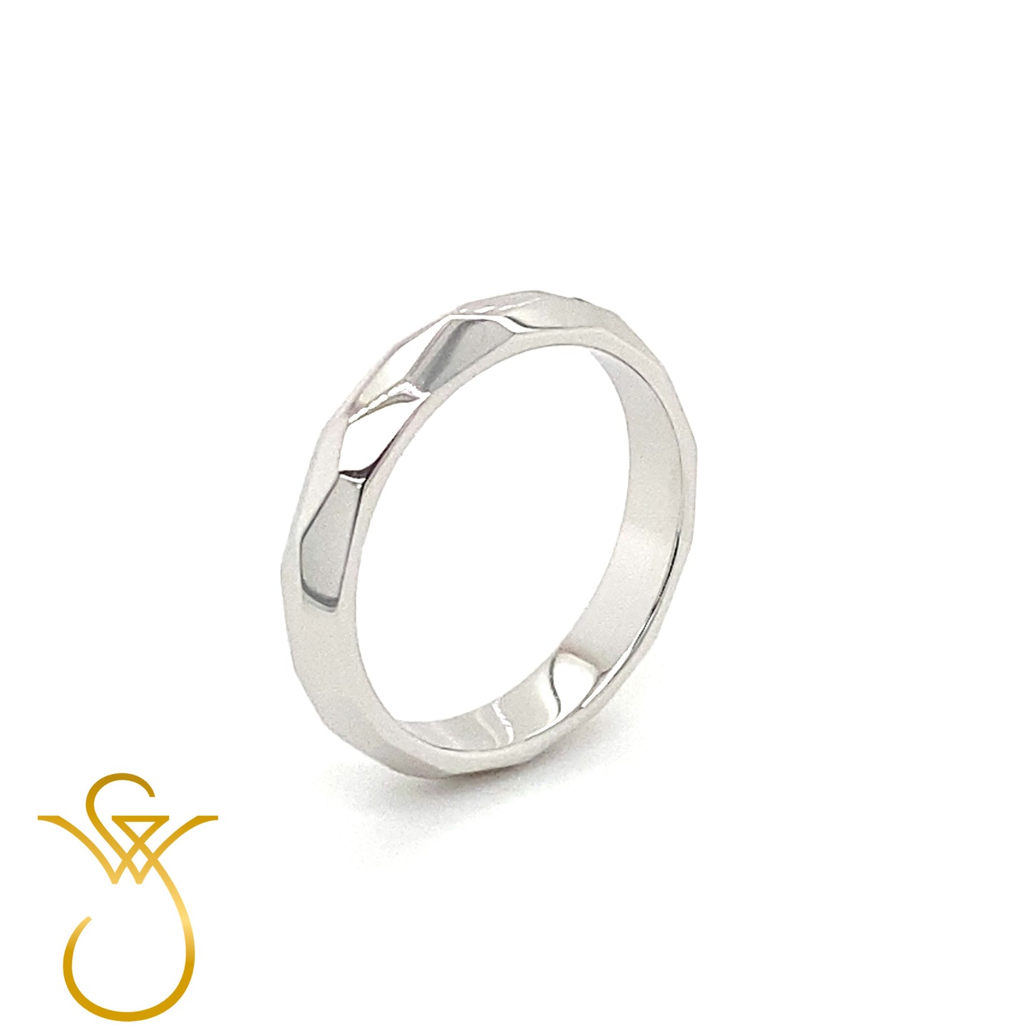 Diamanten en Wit Gouden Ring Facet, 14k wit goud.