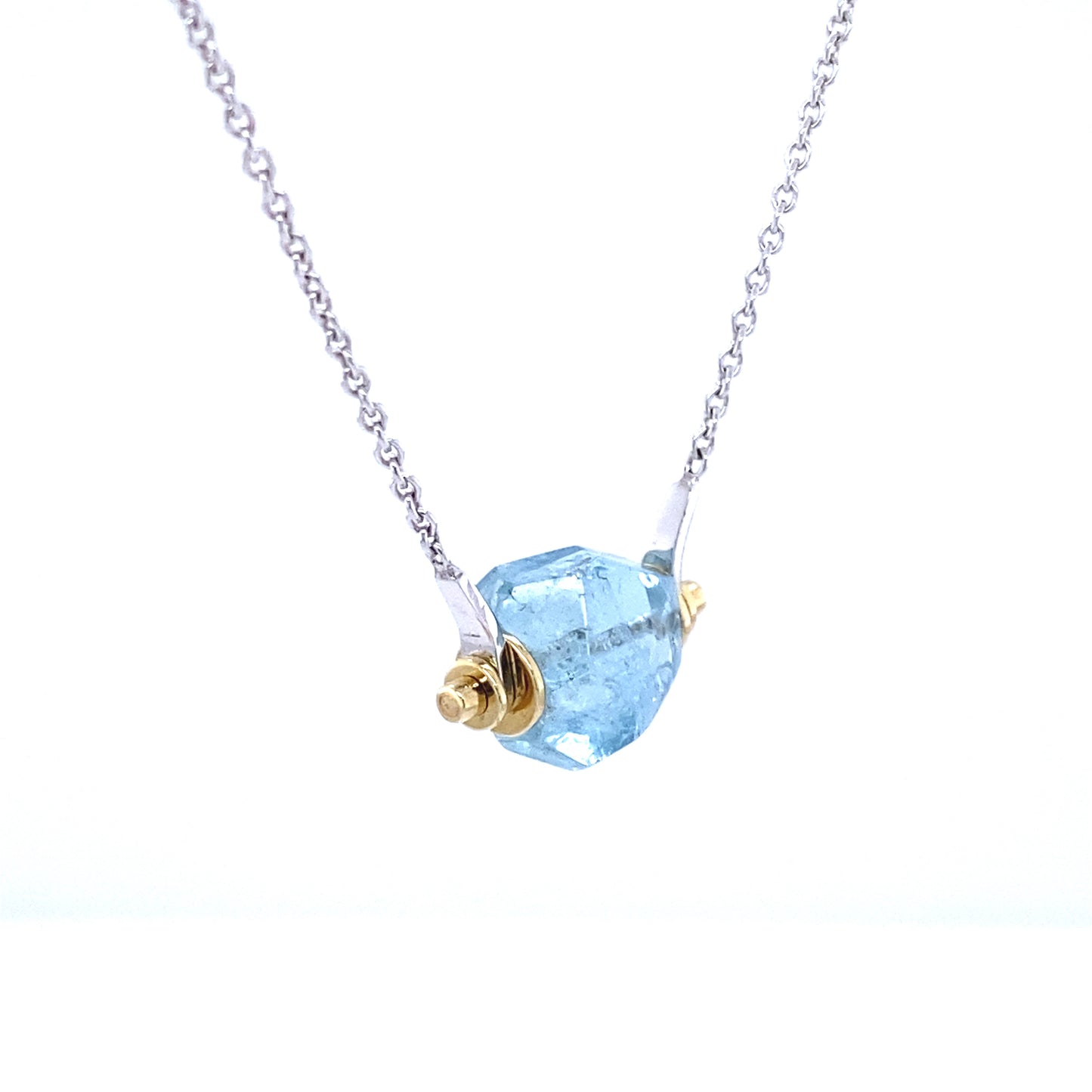 Aquamarijn collier 14k wit goud met ruwe aquamarijn