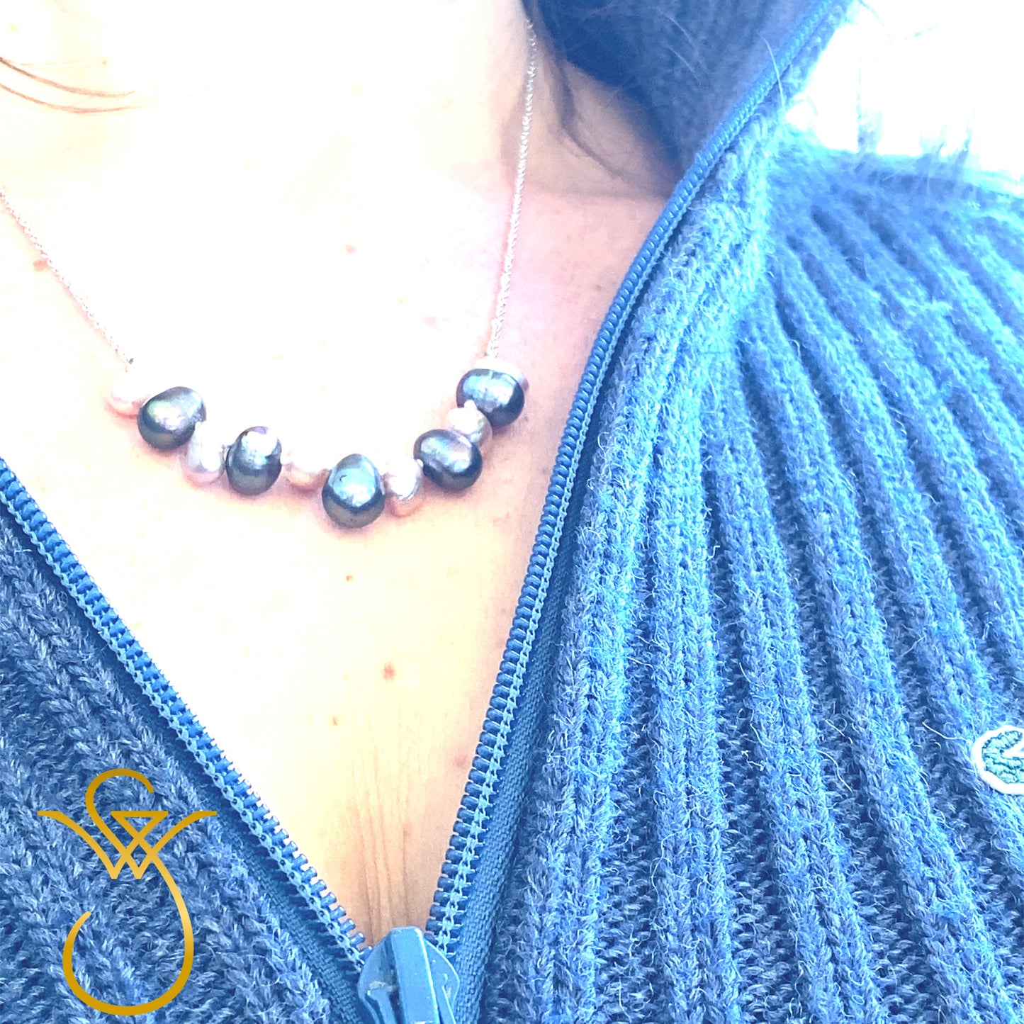 Zoetwater parelcollier Baroque met sterling zilver ankercollier, gerhodineerd.