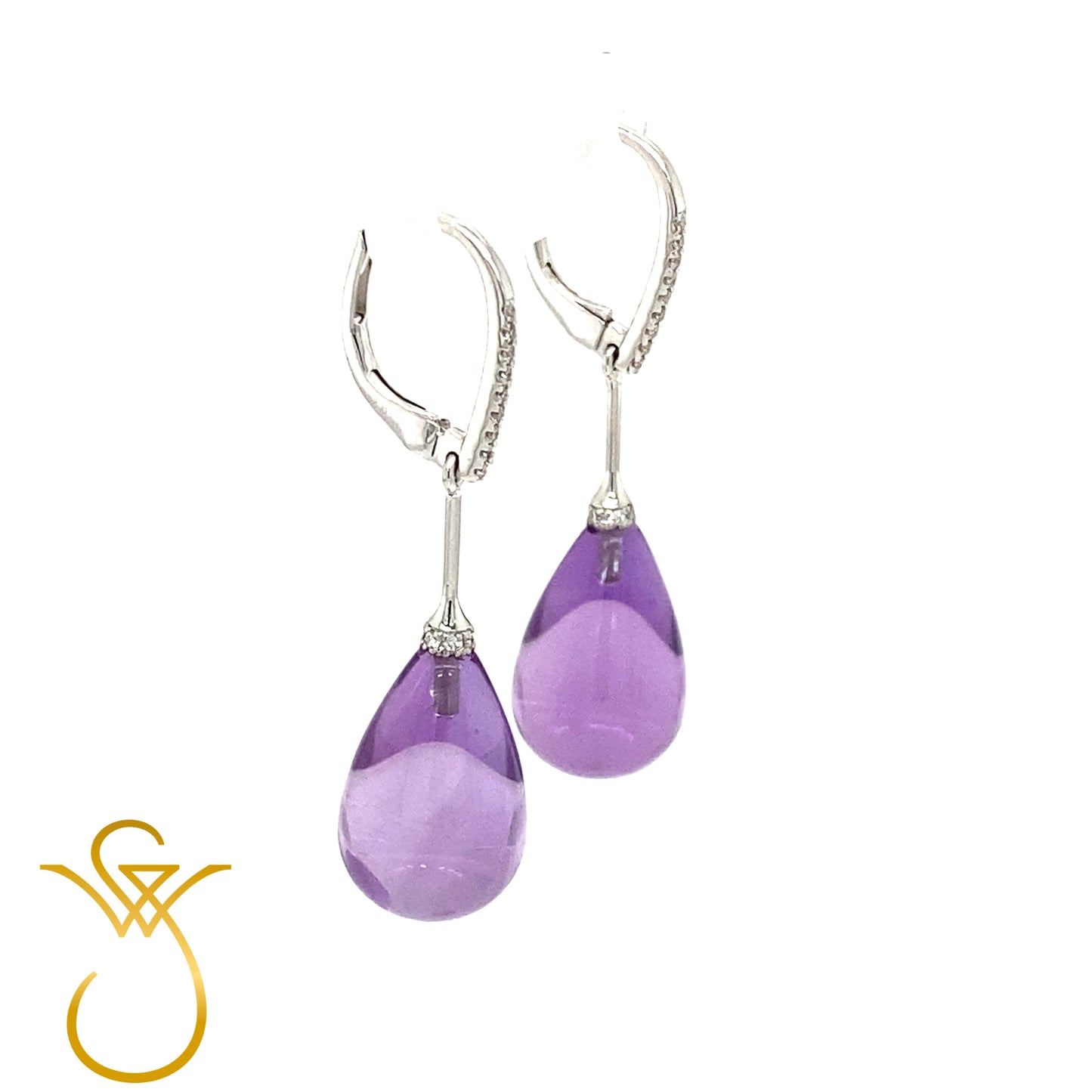 Amethyst en Diamanten Oorhangers in 18 karaat wit goud