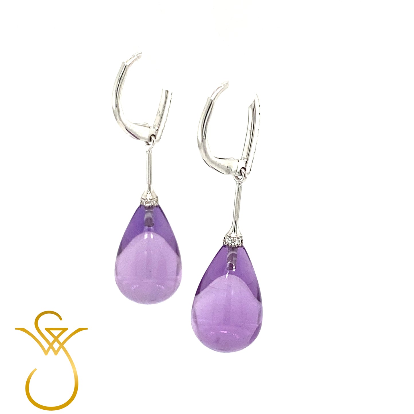 Amethyst en Diamanten Oorhangers in 18 karaat wit goud