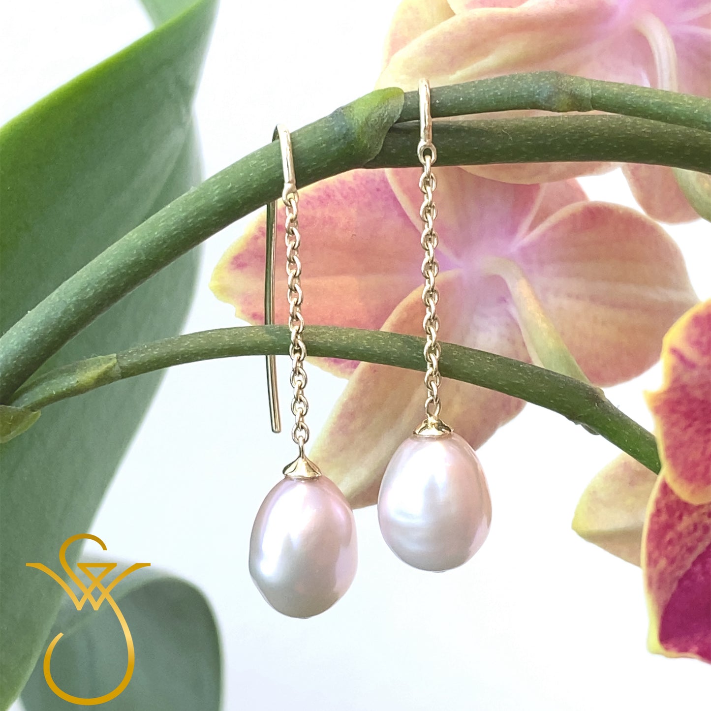 14k gouden rose parel oorhangers