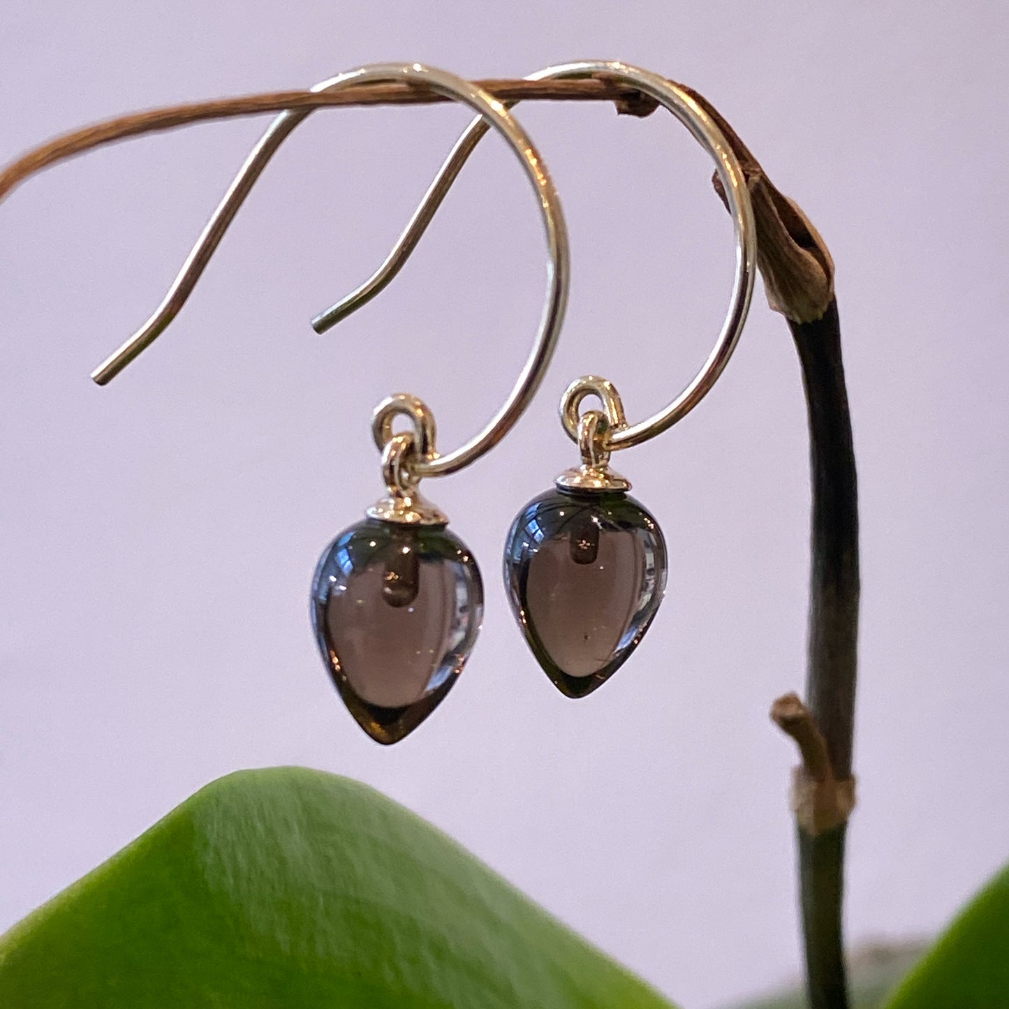 Smokey Quartz Lantern Earrings - 14 karaat geel goud
